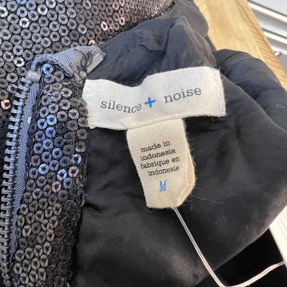 New Silence + Noise‎ Black Sequin Plunge Back Mini Dress Medium - Picture 8 of 9